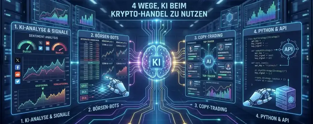 KI Krypto Trading: Was Algorithmen können – und wo sie scheitern 3 KI Krypto Trading: 4 Wege, KI beim Krypto-Handel zu nutzen