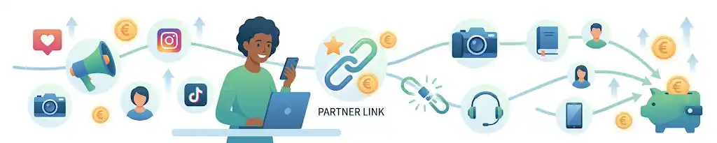 Visualisierung eines Partner-Link-Systems: Eine Methode für Geld verdienen im Internet ohne Risiko und seriös online Geld verdienen ohne Startkapital.