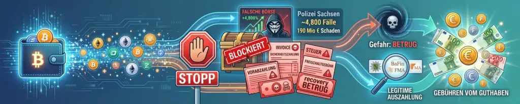 Krypto auszahlen: So kommt dein Geld sicher aufs Bankkonto 5 Auszahlung blockiert? Wann Gebühren vor der Auszahlung Betrug sind