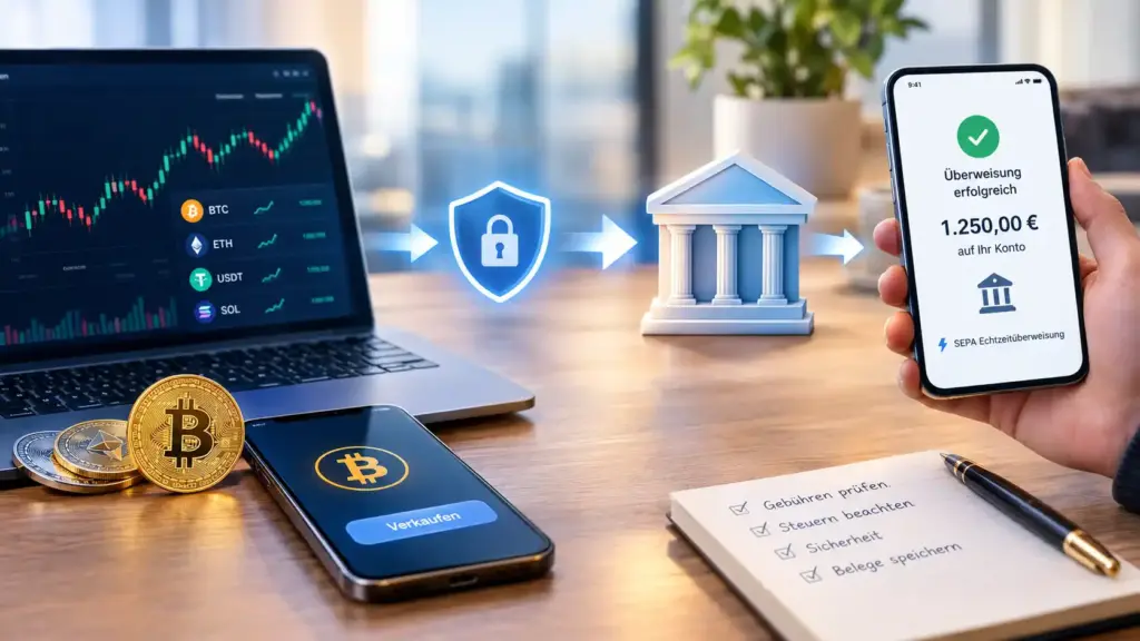 Krypto auszahlen: So kommt dein Geld sicher aufs Bankkonto 1 Krypto auszahlen: So kommt dein Geld sicher aufs Bankkonto