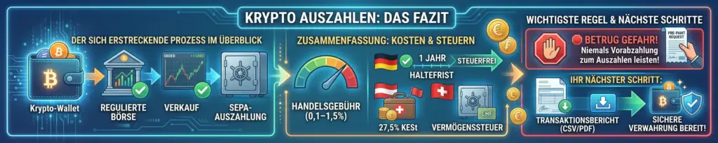 Krypto auszahlen: So kommt dein Geld sicher aufs Bankkonto 8 Krypto auszahlen: Fazit