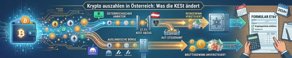 Krypto auszahlen: So kommt dein Geld sicher aufs Bankkonto 6 Krypto auszahlen in Österreich: Was die KESt ändert