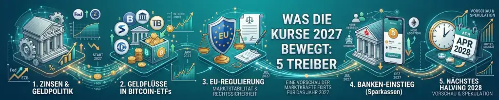 Krypto Prognose 2027:  Was die Kurse 2027 bewegt: 5 Treiber