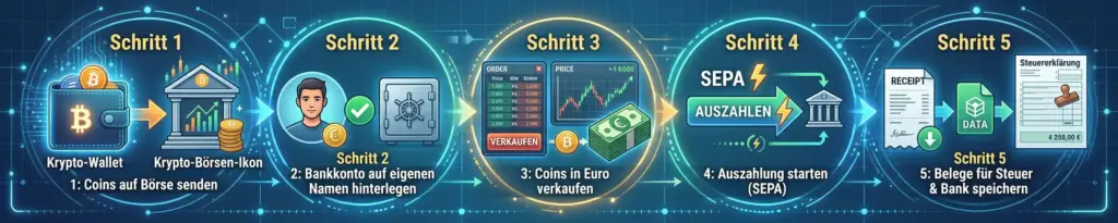 Krypto auszahlen: So kommt dein Geld sicher aufs Bankkonto 3 Wie kannst du Krypto auf dein Bankkonto auszahlen? In 5 Schritten