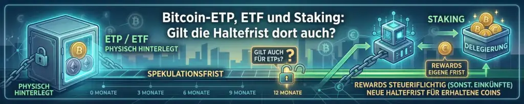 Bitcoin-ETP, ETF und Staking: Gilt die Haltefrist dort auch?