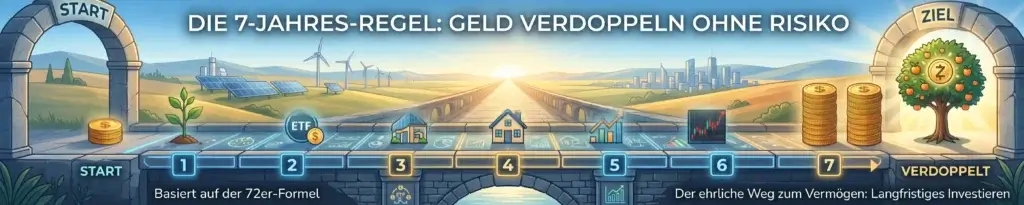 Langfristiges Investment: Wie man Geld verdoppeln ohne Risiko kann. 7-Jahres-Regel Geld verdoppeln Strategie im Vergleich zum schnellen jeden Tag Geld verdoppeln.