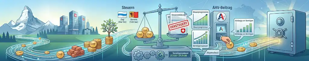 Steuern, AHV und Vermögenssteuer beim passiven Einkommen generieren Schweiz
