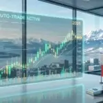 Bitcoin Autotrading kostenlos starten Schweiz 2026: Ein automatisierter Krypto-Bot handelt vor der Kulisse der Schweizer Alpen