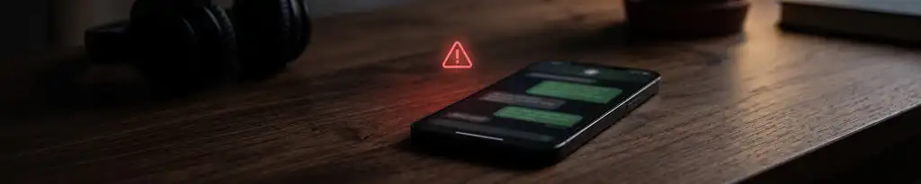 Online-Minijob Erfahrungen: Smartphone mit verdächtiger Jobnachricht und Warnsymbol
